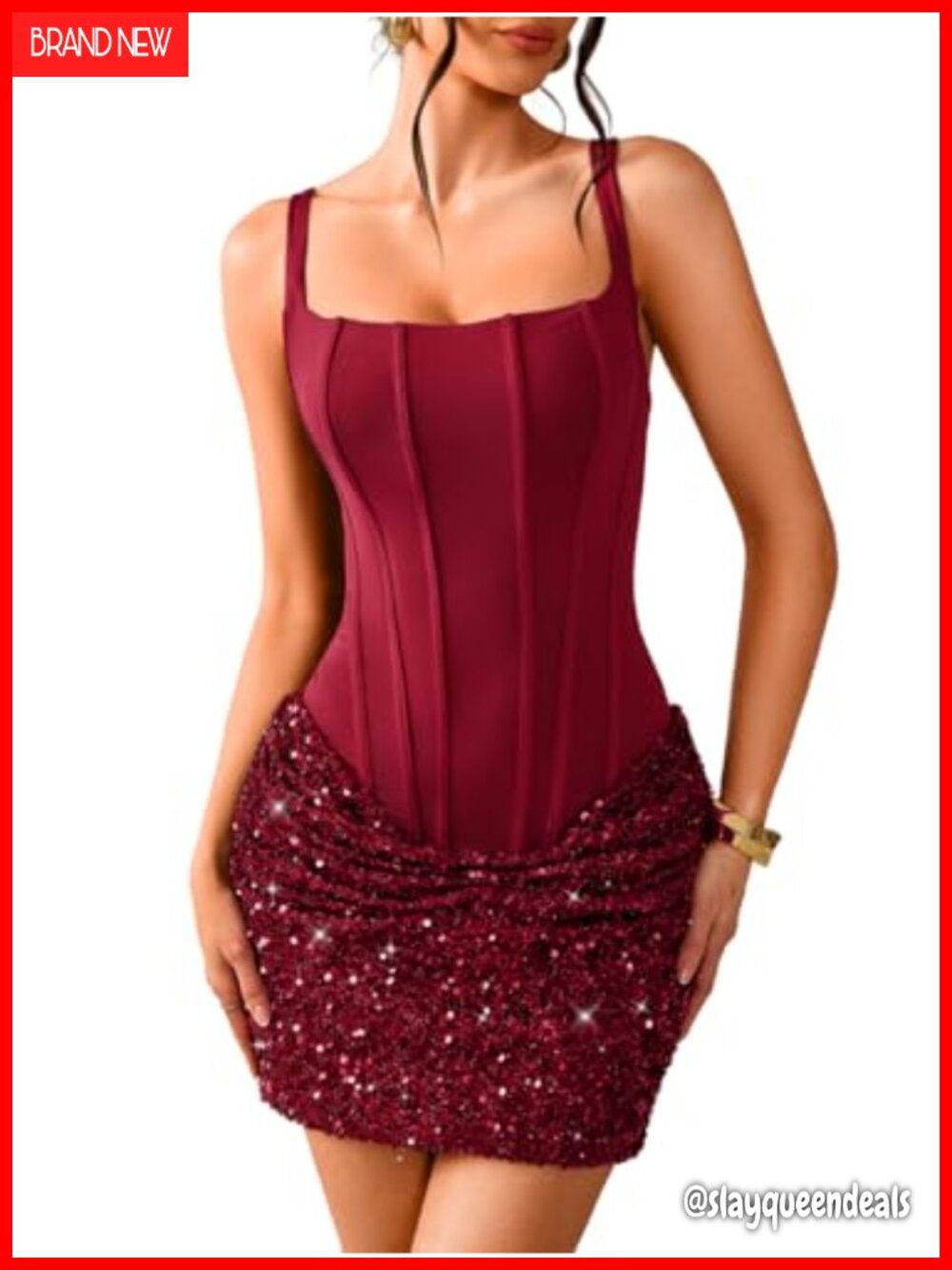 Sequin Mini Dress Corset Top Square Neck Lace Up Bodycon Party Dress